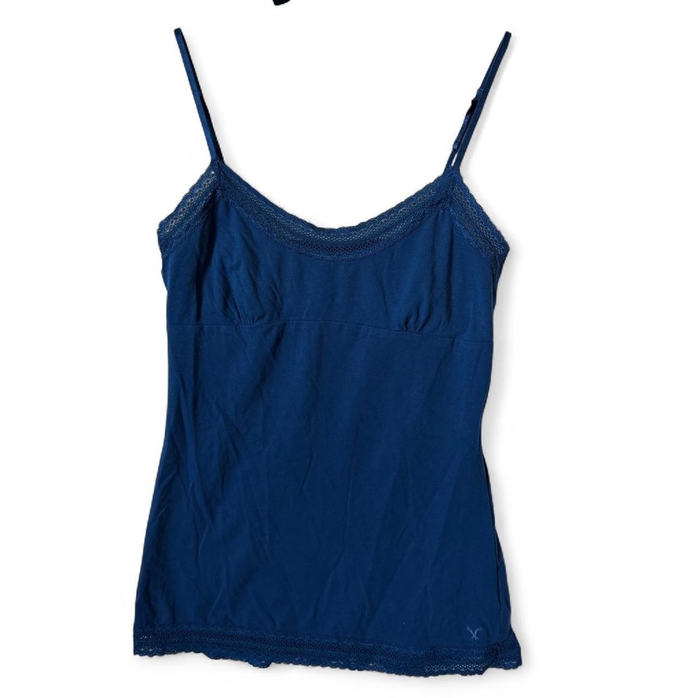 American Eagle Outfitters navy lace cami top large built in shelf bra y2k